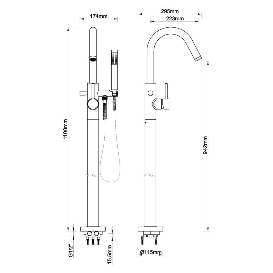 Vrijstaande Badmengkraan Wiesbaden Caral Compleet met Handdouche Geborsteld Koper