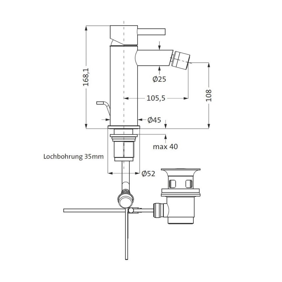 Bidetkraan Herzbach Design IX PVD-Coating met Clickwaste Koper