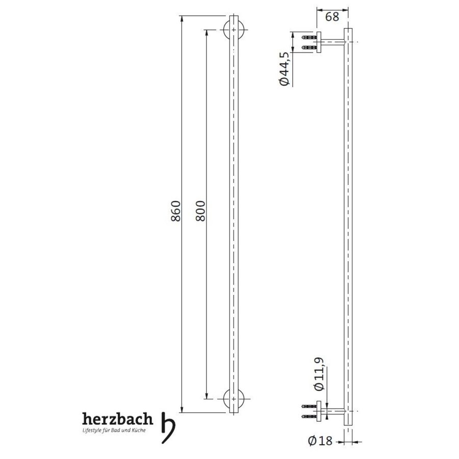 Handdoekhouder voor Wandmontage Herzbach Design IX PVD-Coating 86 cm Messing Goud