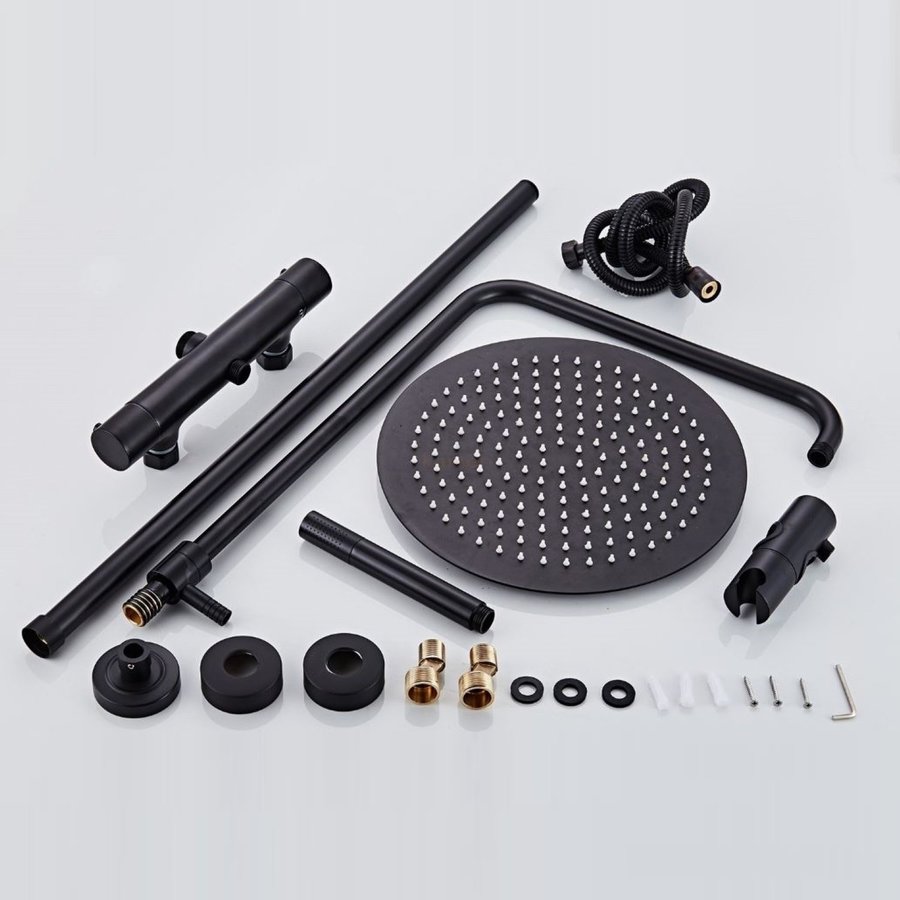 Opbouw Regendouche Set Boss & Wessing Ronde Hoofddouche 20 cm Mat Zwart