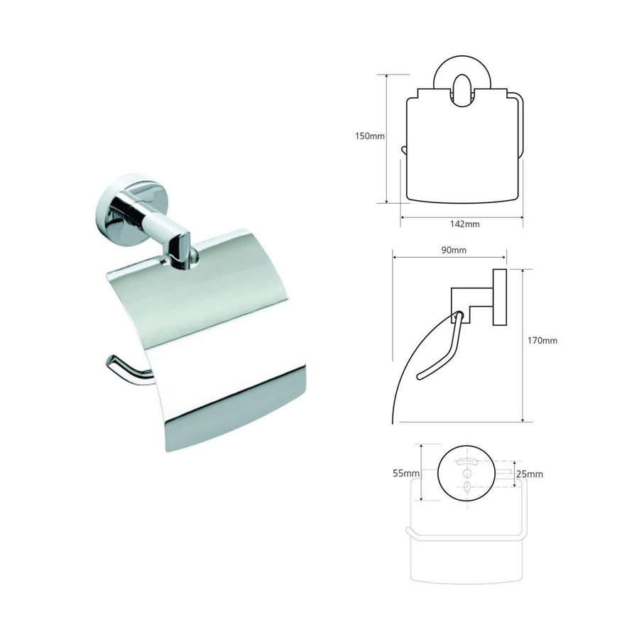 Toiletrolhouder Sapho X-Round 14.2x15 cm met Klep Chroom