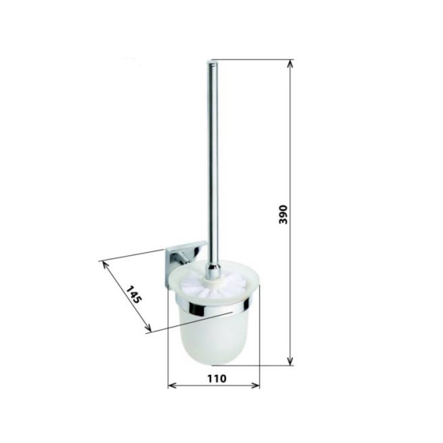 Toiletborstelhouder Sapho X-Square Hangend 11x39 cm Chroom / Melkglas