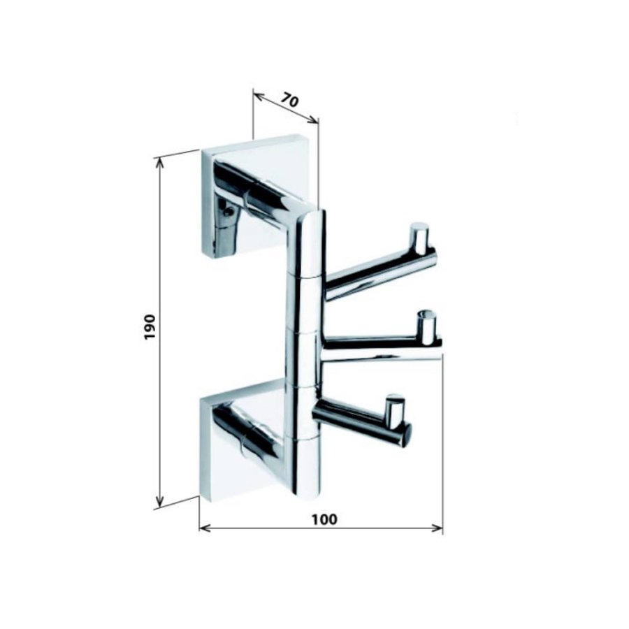 Drievoudige Handdoekhaak Sapho X-Square Draaibaar 10x19 cm Chroom