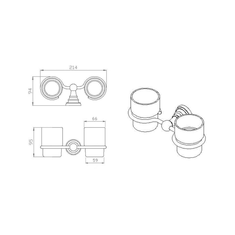 Dubbele Bekerhouder Sapho Diamond Hangend Chroom / Melkglas