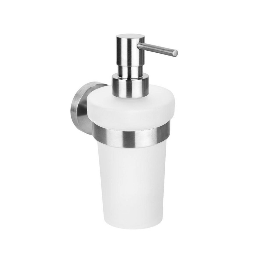 Zeepdispenser Sapho X-Steel Hangend 230 ML Geborsteld RVS / Melkglas