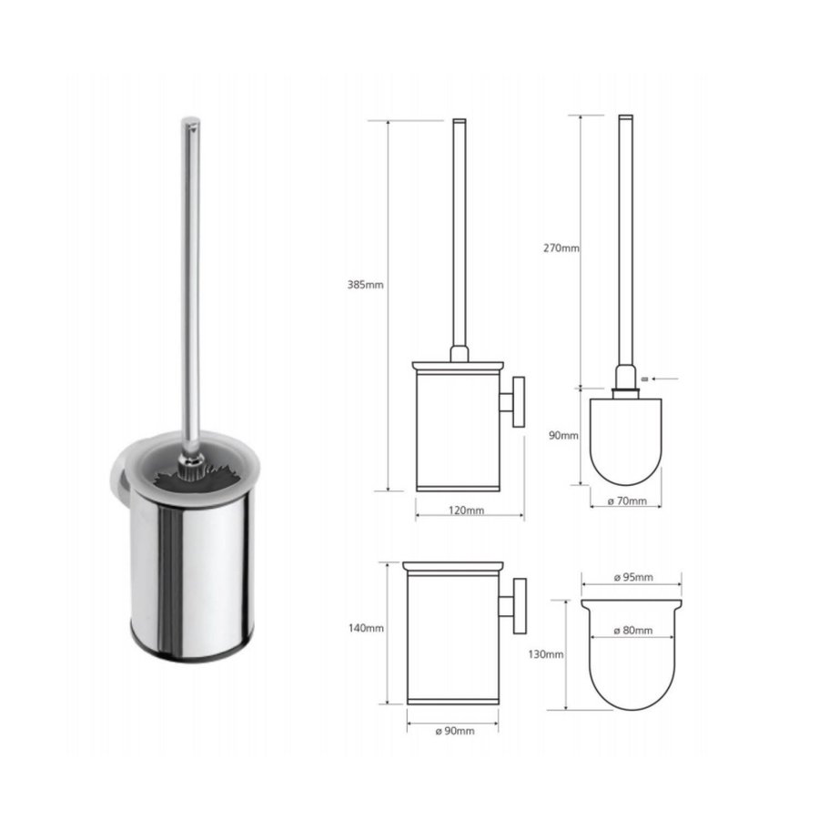 Toiletborstelhouder Sapho X-Round Hangend Rond 9x38.5 cm Chroom