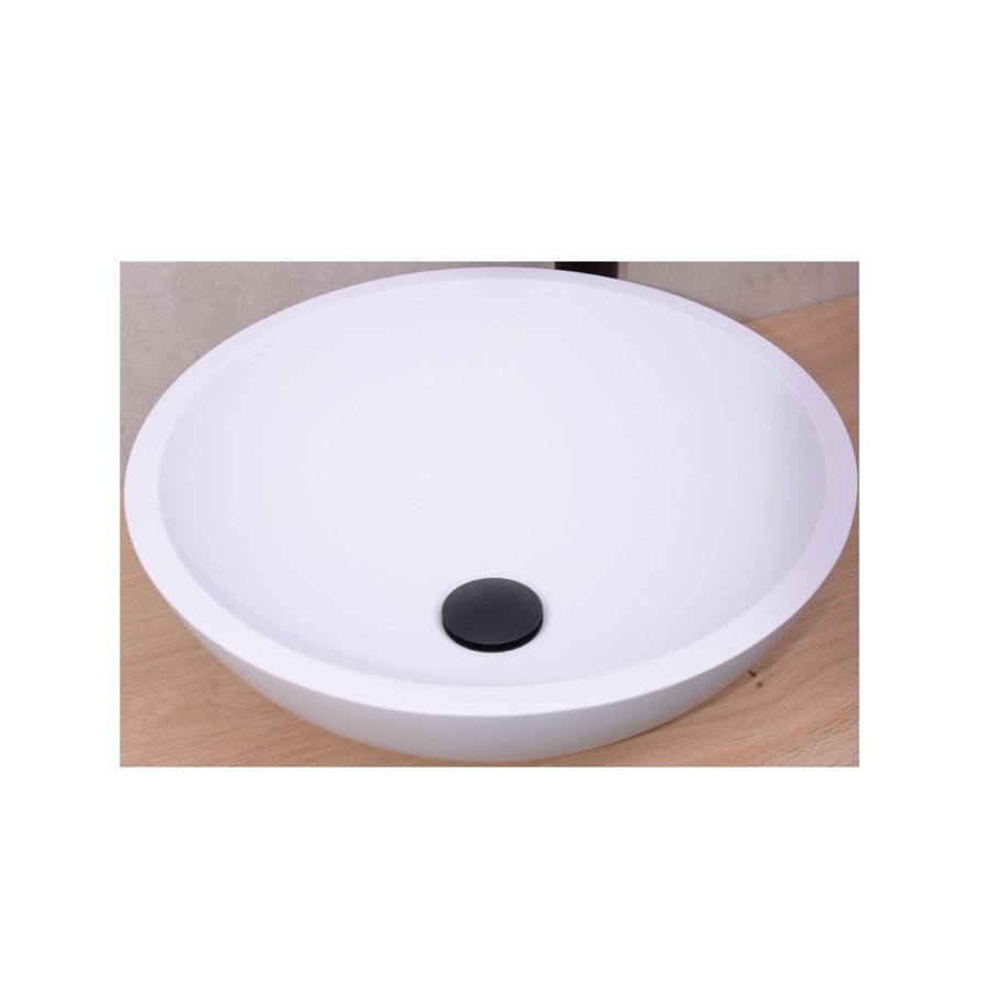 Opbouw Waskom Rond Boss & Wessing New Stone 41x15 cm Solid Surface Mat Wit