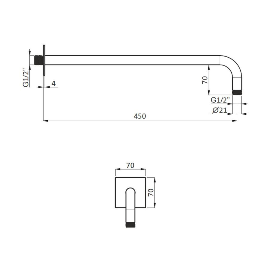 Wanduitloop Herzbach Living Spa PVD-Coating 45 cm Vierkant Rozet Zwart