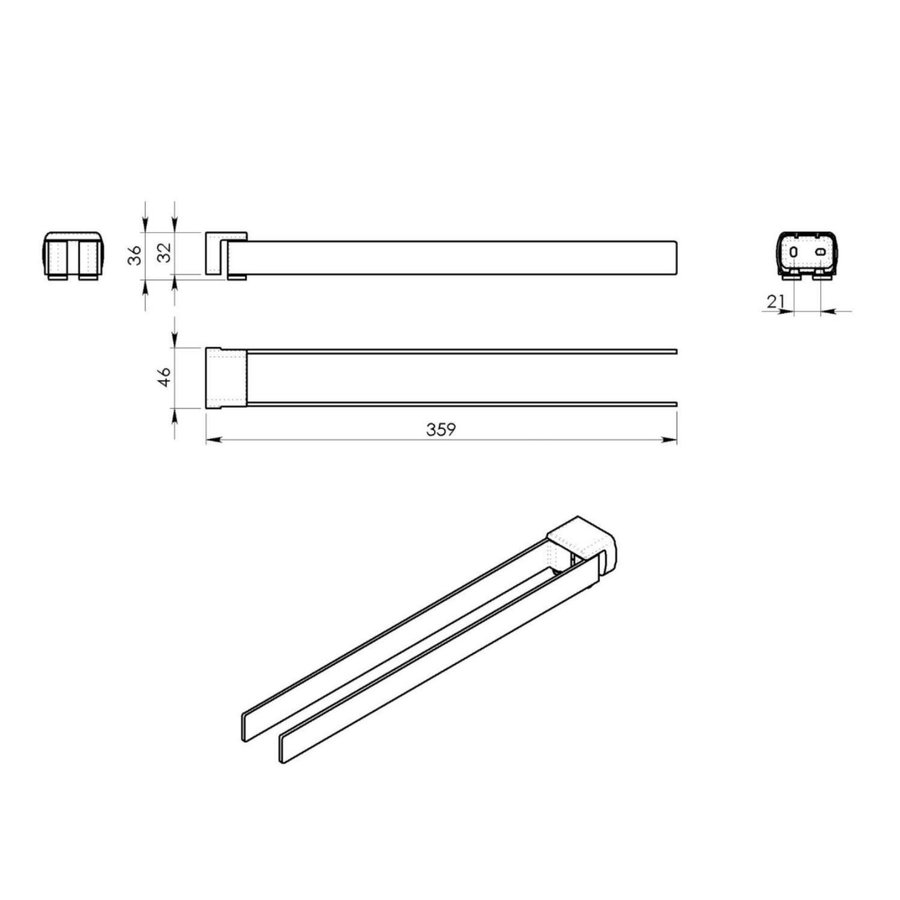 Dubbele Handdoekhouder Sapho Pirenei Draaibaar 35.9 cm Mat Zwart