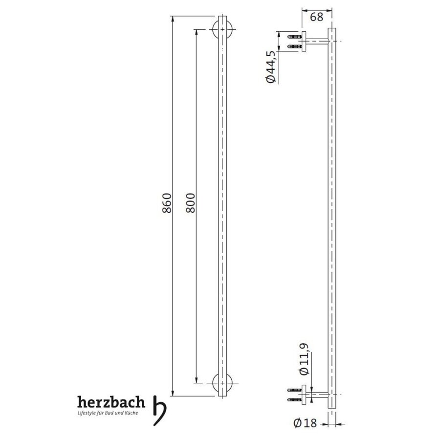 Handdoekhouder Herzbach Design IX 80 cm Mat Geborsteld RVS