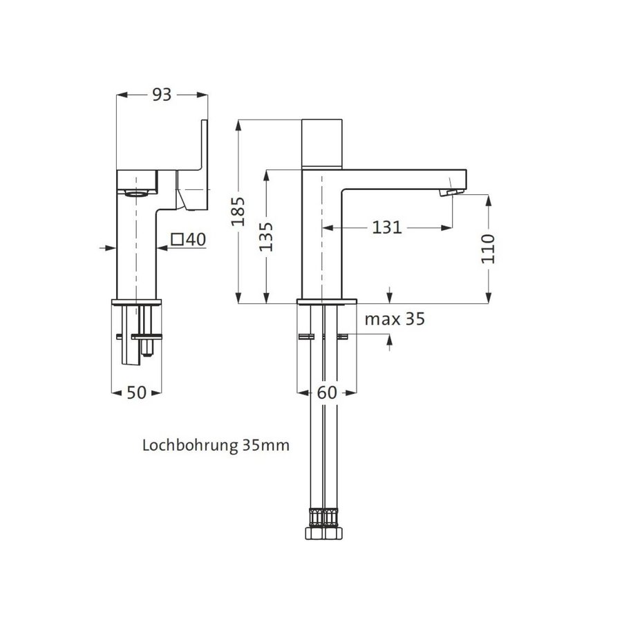 Wastafelkraan Herzbach Neo Castell Zijbediening Vierkant Design zonder Clickwaste Chroom