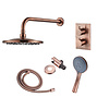 Boss & Wessing Inbouw Regendouche Set Boss & Wessing Copper met Wanduitloop en 3 Standen Handdouche Geborsteld Koper 20 cm