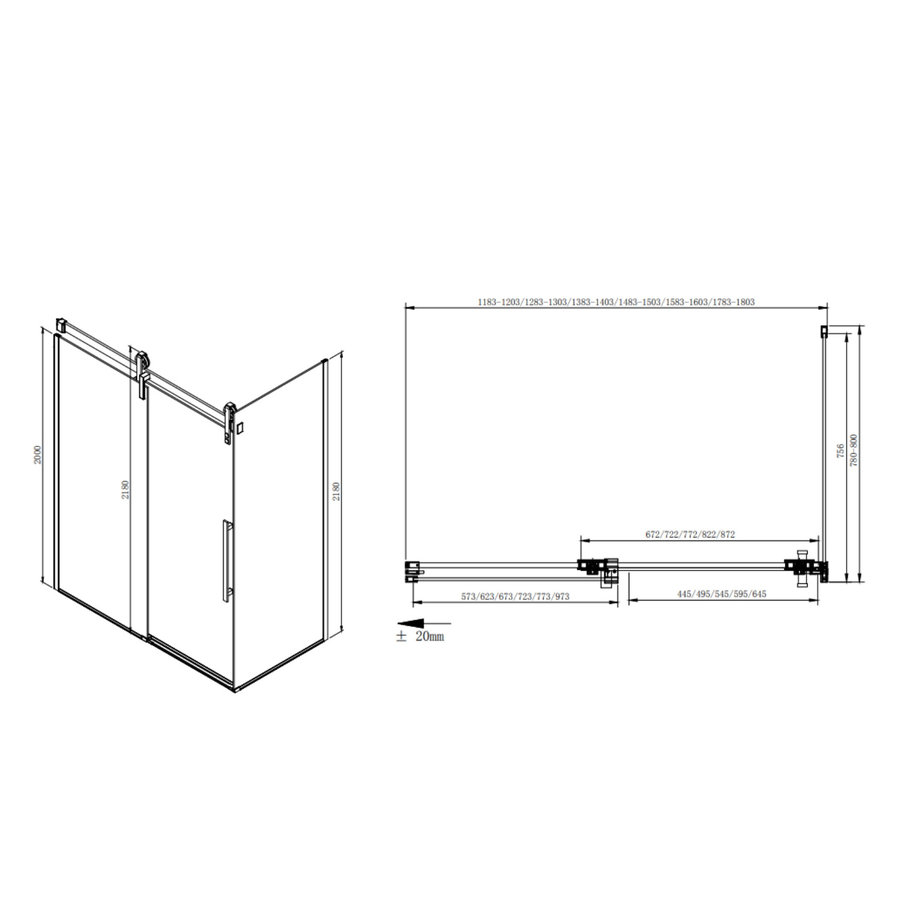 Zijwand Sapho Volcano 80x200 cm 8 mm Helder Glas tbv nisdeur Volcano