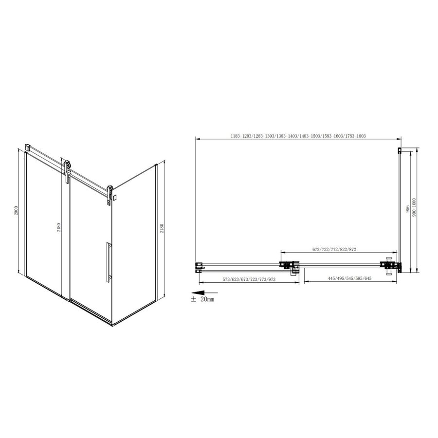 Zijwand Sapho Volcano 100x200 cm 8 mm Helder Glas tbv nisdeur Volcano