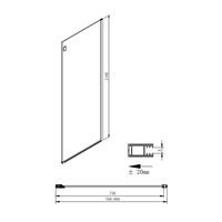 Zijwand Sapho Volcano 80x200 cm 8 mm Helder Glas tbv nisdeur Volcano Mat Zwart