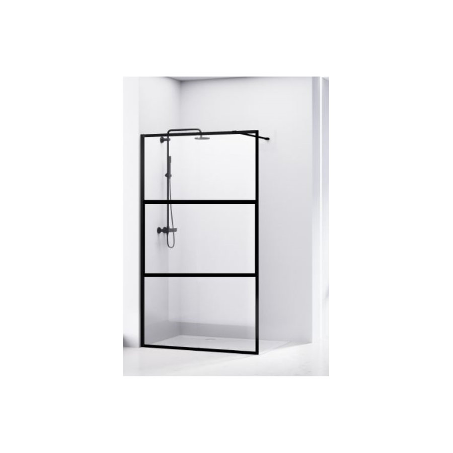 NIET MEER LEVERBAAR Douchewand Van Rijn ST04 Helder Glas 8 mm Aluminium Profiel Zwart 120x200 cm