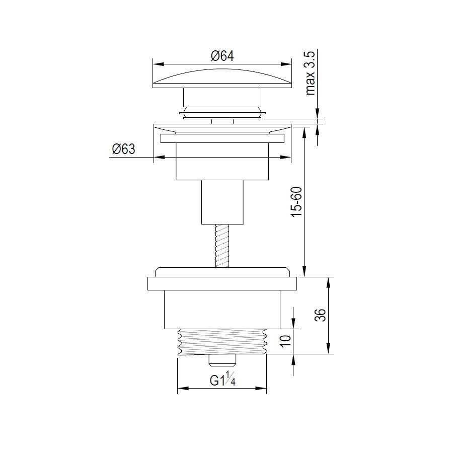 Klikwaste Brauer Afvoerplug Messing Binnenwerk 5/4 Koper