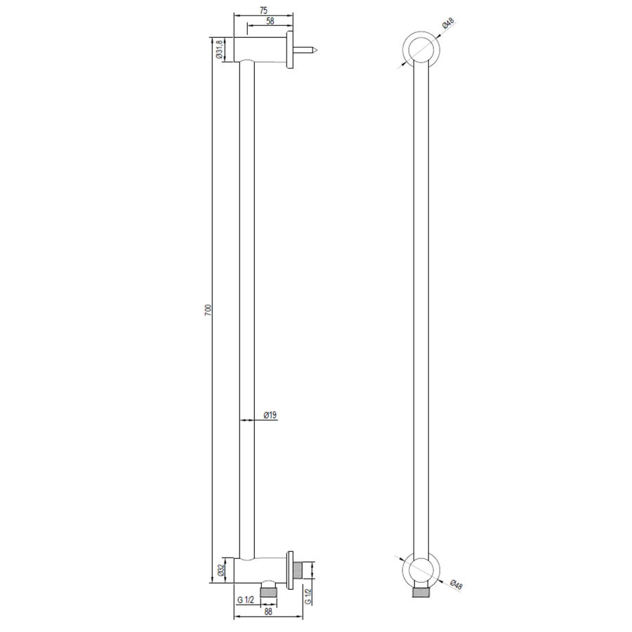 Glijstang Brauer Copper 70 cm Met Wandaansluitbocht Koper