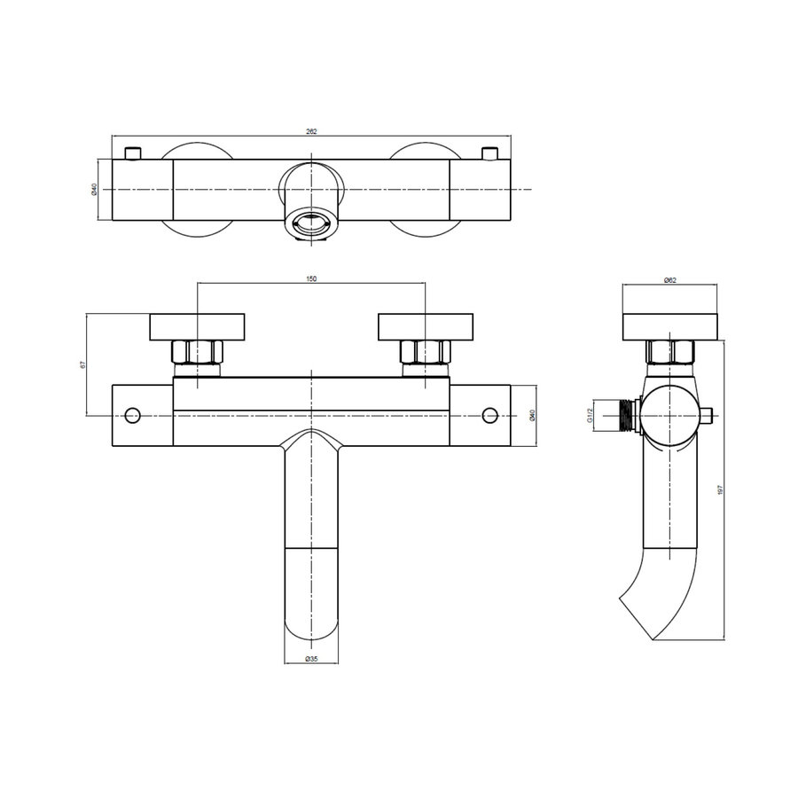 Bad- en Douchekraan Brauer Copper Opbouw Thermostatisch Koper