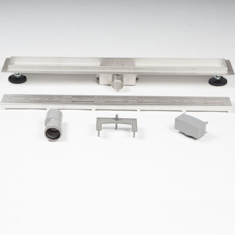 Douchegoot Brauer 110x7 cm RVS Vloerflens Inclusief Kunststof Sifon Verstelbare Poten