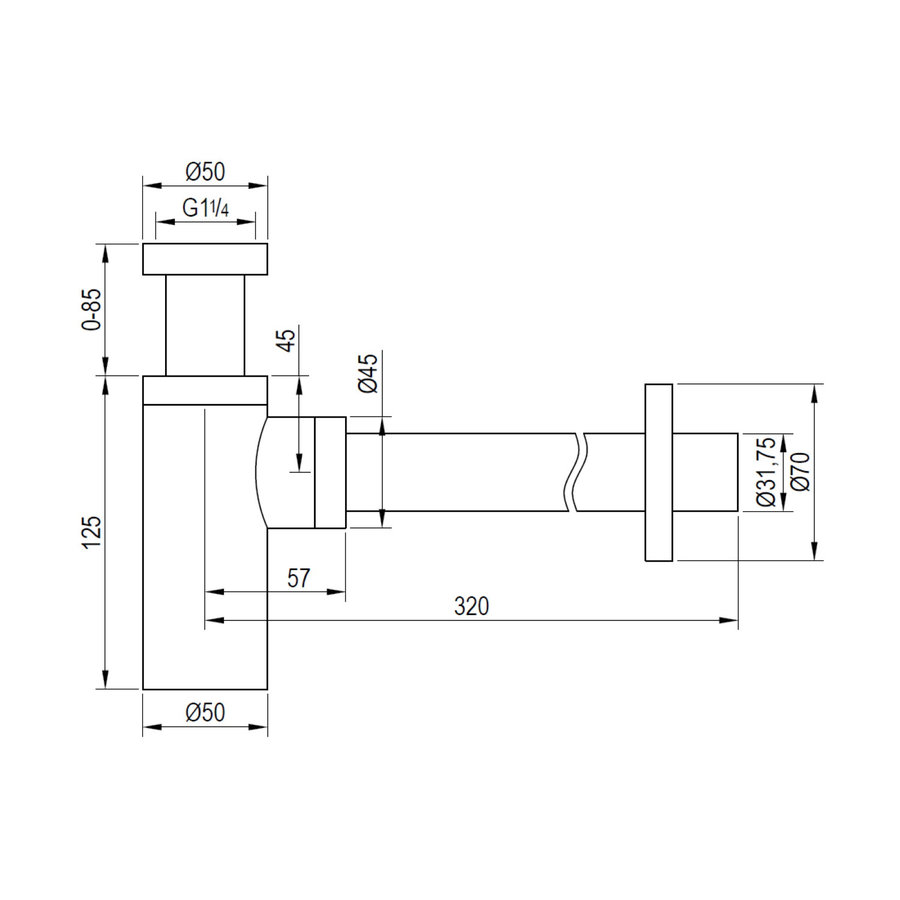 Bekersifon Brauer Chrome 5/4 Chroom