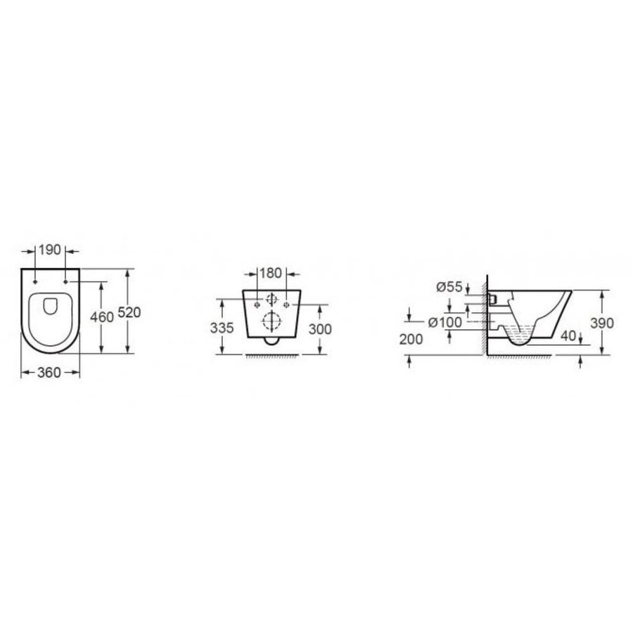 Wandcloset Boss & Wessing Vicente Diepspoel Rimless Soft-Close Toiletzitting Mat Zwart