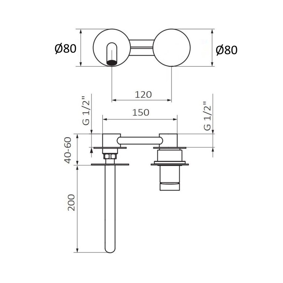 Inbouw Wastafelkraan GRB Aura zonder Clickwaste 20 cm Mat Chroom