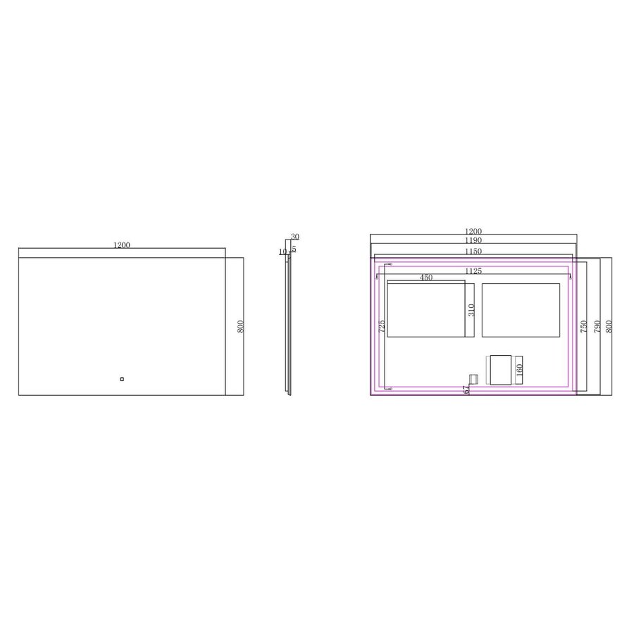 Spiegel Wiesbaden Soul Rechthoek met LED Verlichting Backlight Spiegelverwarming 120 cm