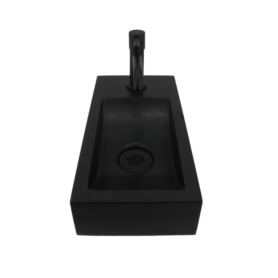 Fonteinset Boss & Wessing Oskar Natuursteen Eénhendelkraan En Sifon 38x18x8 cm Mat Zwart