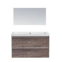 Badkamermeubel Sanilux PL 80 Greeploos Incl Spiegel En Wastafel Century Oak Multiplex 80x47x50 cm