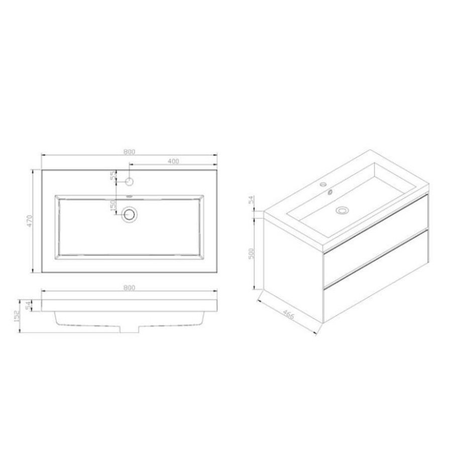 Badkamermeubel Sanilux PL 80 Greeploos Incl Spiegel En Wastafel Century Oak Multiplex 80x47x50 cm
