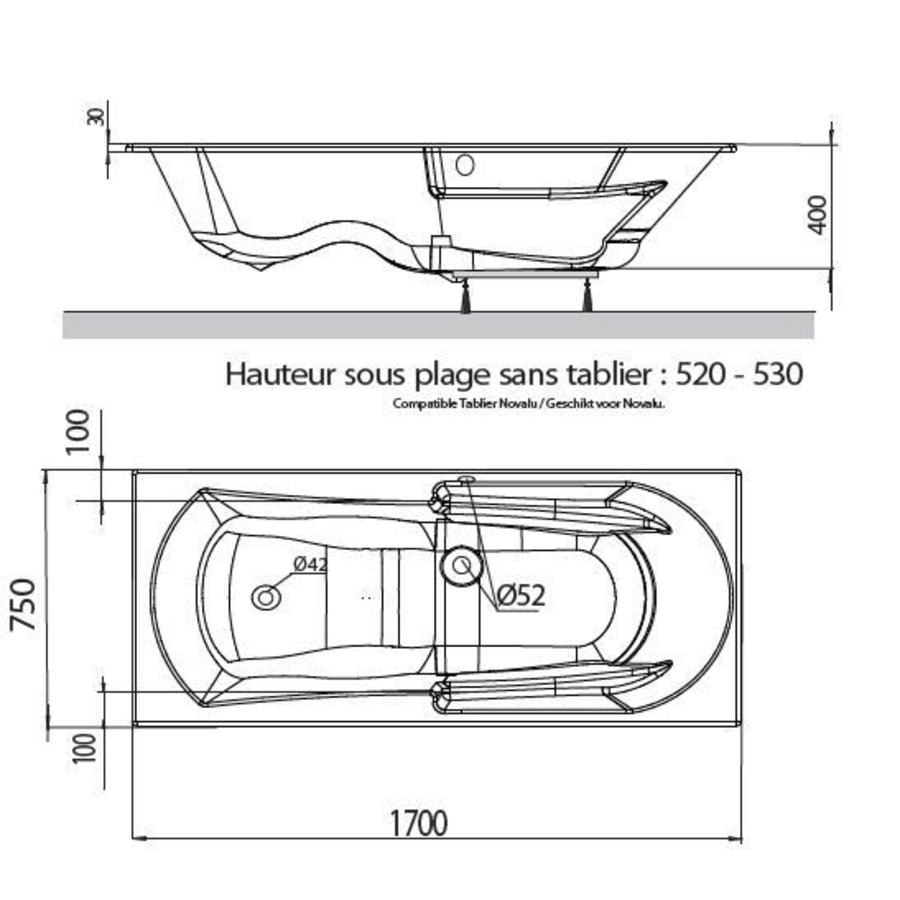 Ligbad Allibert Moovance Rechthoek Toplax Duobad Wit 170x75 cm