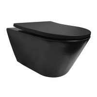 NIET MEER LEVERBAAR Wandcloset Wiesbaden Stereo Rimless 53 cm Mat Zwart (Incl. zitting)