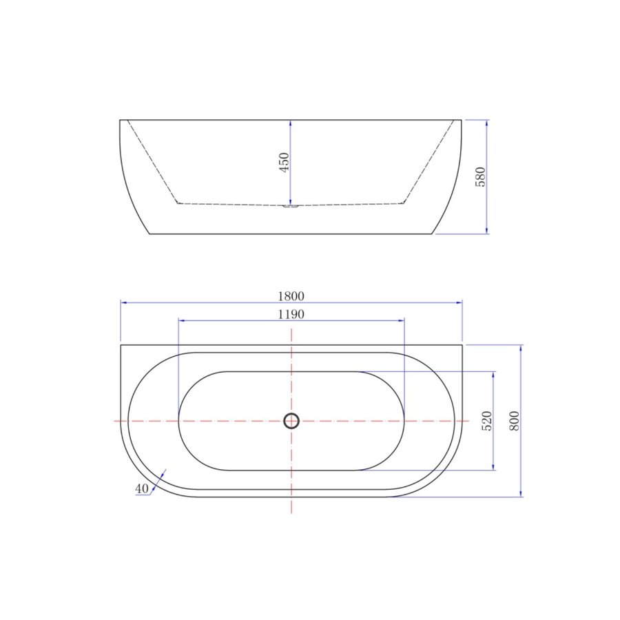 Halfvrijstaand Bad Luca Sanitair Primo 180x80x58cm Acryl Met Overloop Mat Wit