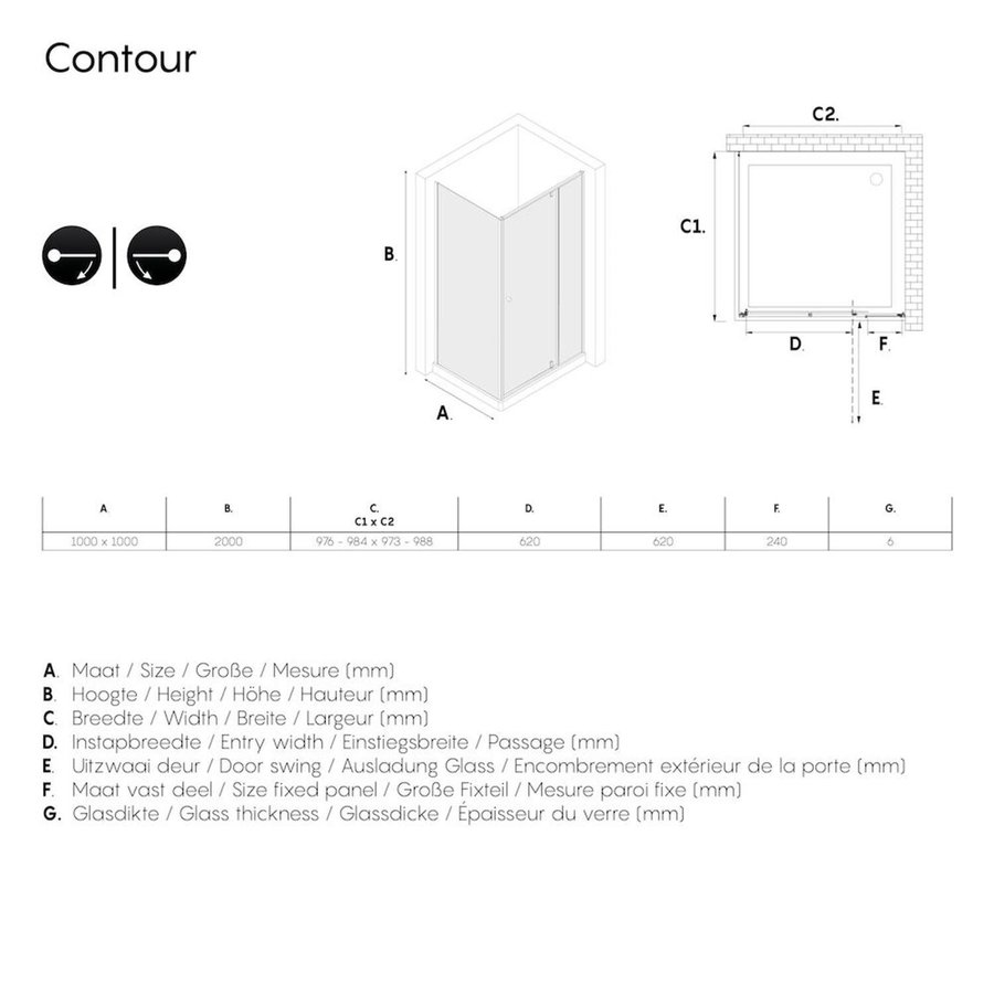 Sealskin Get Wet Contour Douchecabine met Draaideur 100x100 cm 6mm Helderglas RVS