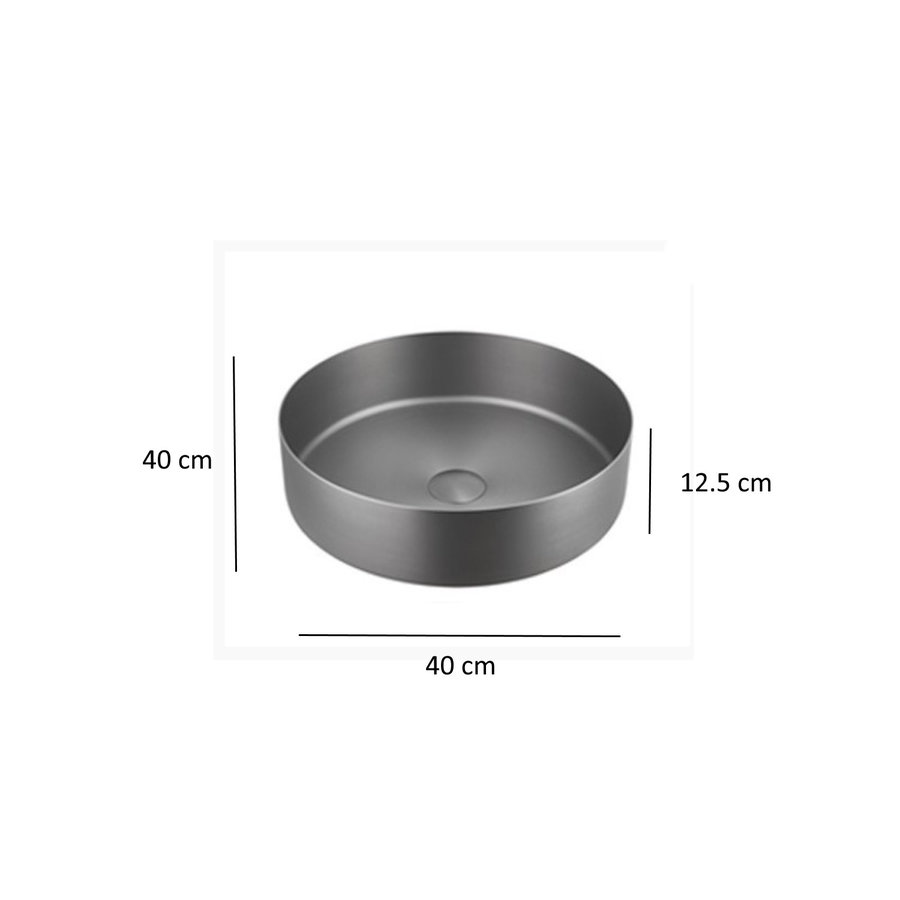 Waskom Sanilux Inclusief Click Waste Gun Metal Geborsteld Rond 40 cm