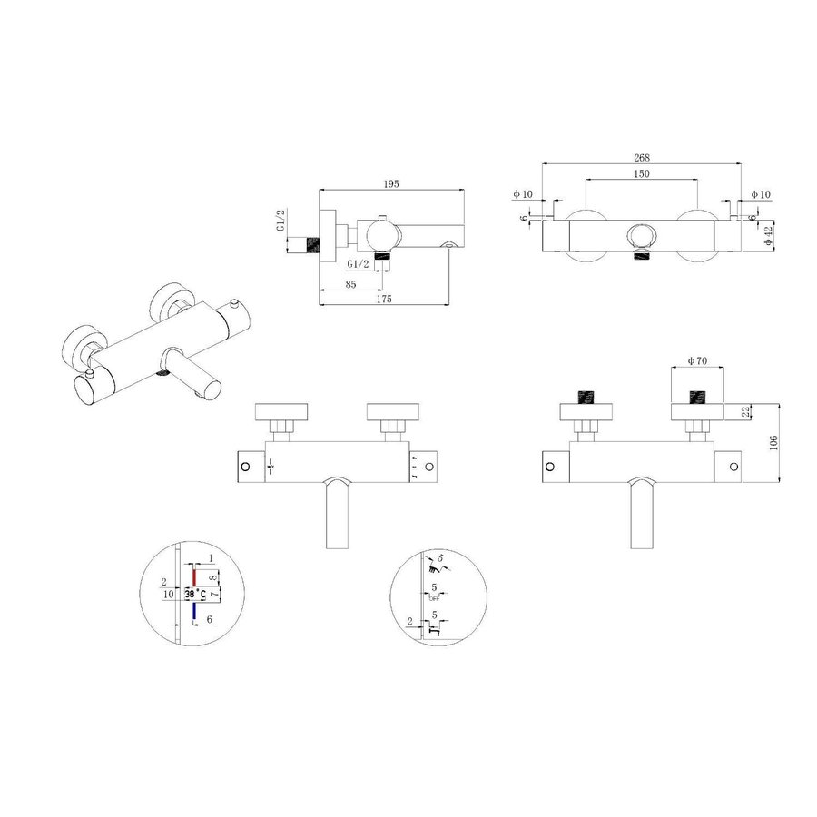 Thermostatische Badmengkraan Boss & Wessing Met Cool Touch Mat Zwart