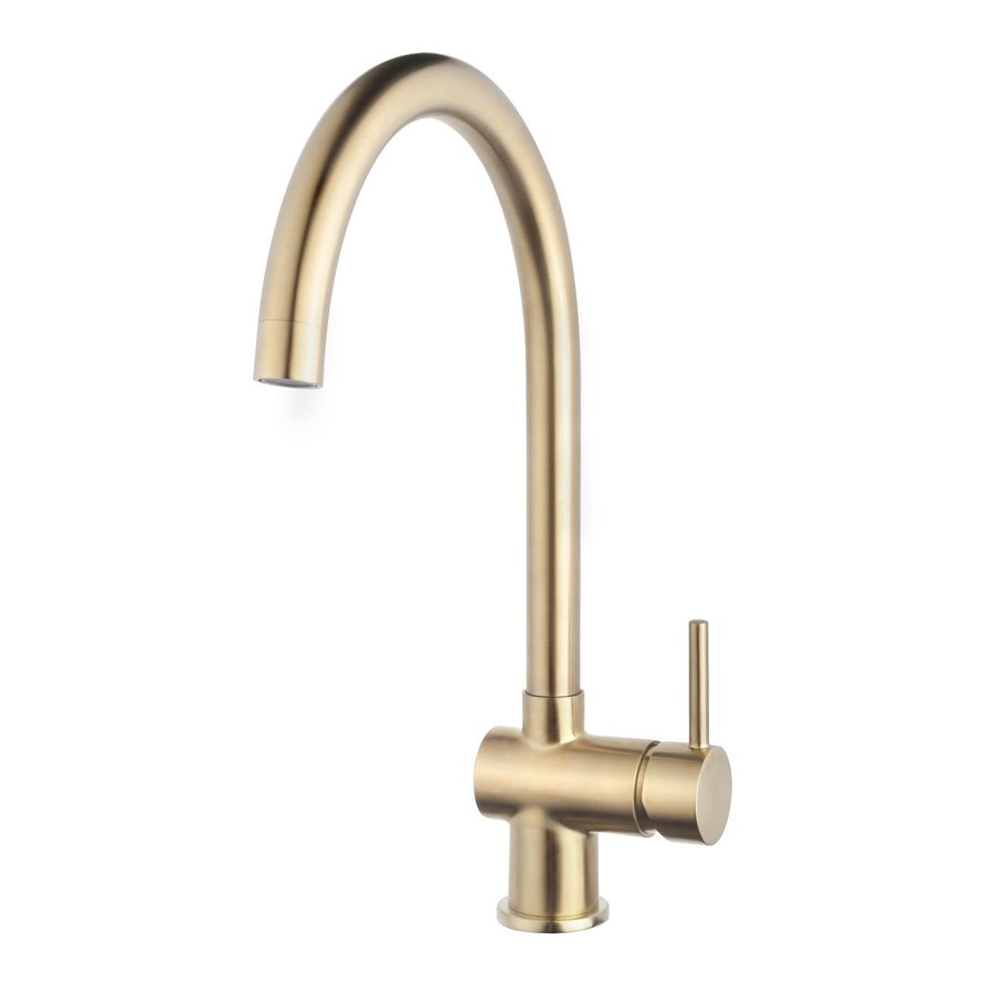 Keukenkraan BWS Cemal Mengkraan Hoog Gebogen Uitloop Geborsteld Messing Goud