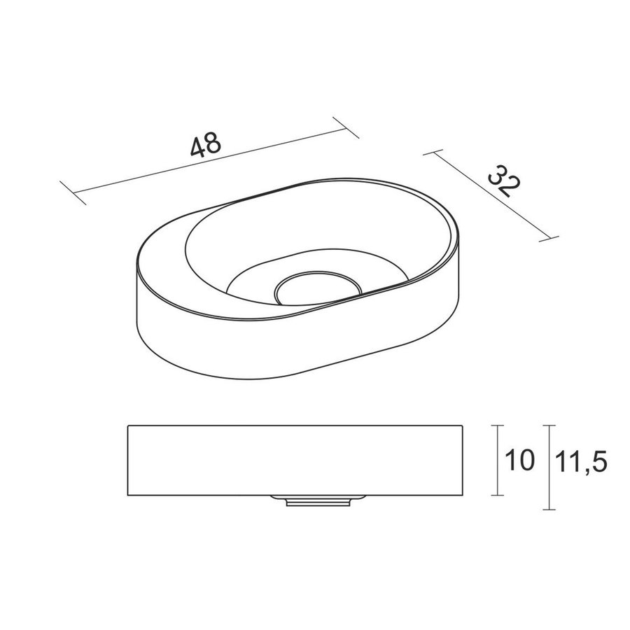 Waskom Riho Essence Ovaal Met Kraangat 48x32 cm Mat Wit