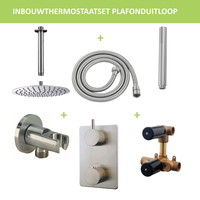 Thermostatisch Inbouwdoucheset Aqua Splash Plafonduitloop Rond 30 cm Geborsteld RVS