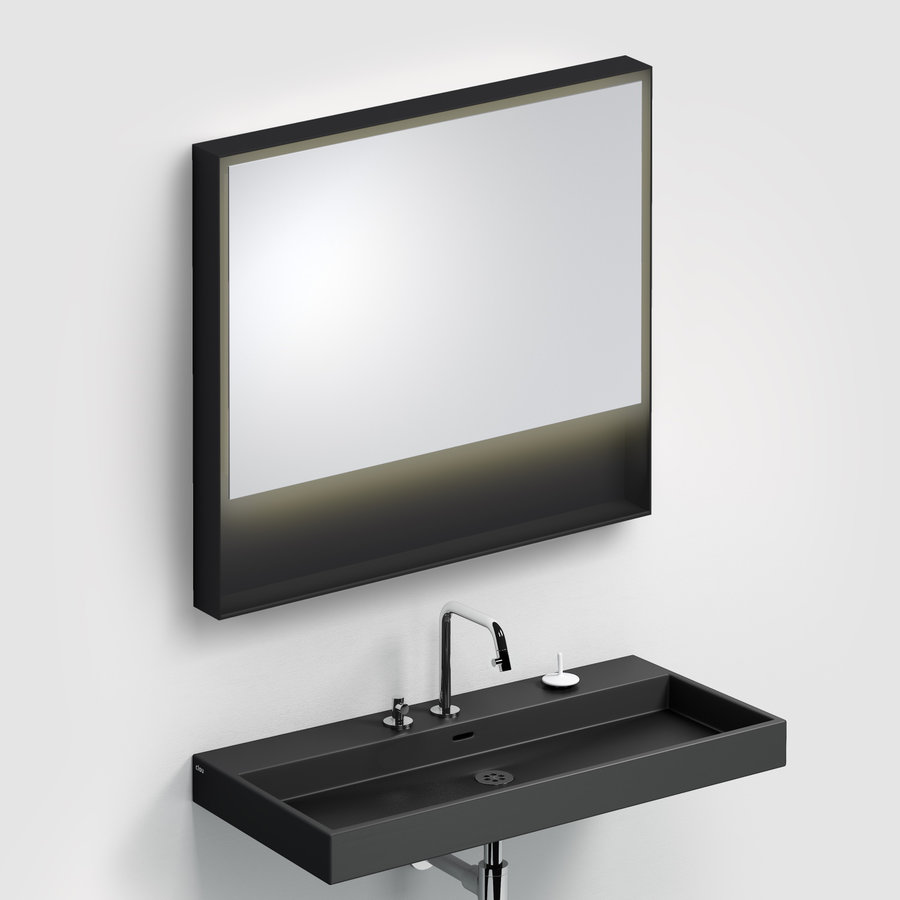 Clou Look At Me Spiegel 2700K LED-Verlichting IP44 Omlijsting In Mat Zwart 90x8x80cm