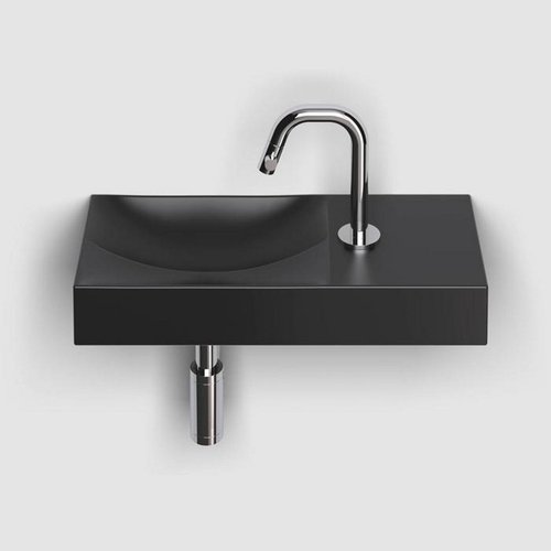Clou Vale Fontein Met Kraangat Rechts Met Geïntegreerde Afvoer Zwart Mat Keramiek 45 cm 