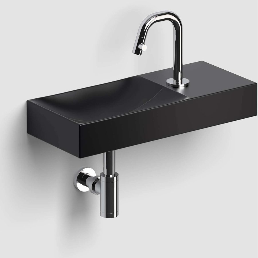 Clou Vale Fontein Met Voorbewerkt Kraangat Rechts Met Geïntegreerde Afvoer Zwart Mat Keramiek 45 cm