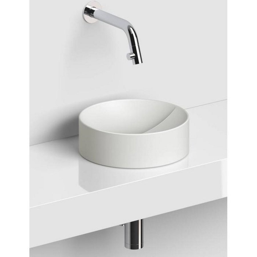 Clou Vale Rond Fontein Zonder Kranenbank Met Geïntegreerde Afvoer Wit Mat Keramiek 22 cm