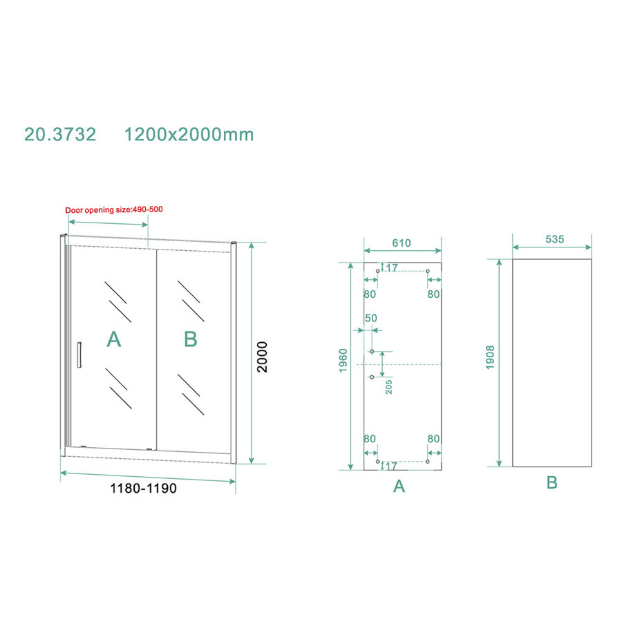 Schuifdeur Wiesbaden Skyline Douchedeur 120x200 cm 8 mm NANO Coating Mat Zwart