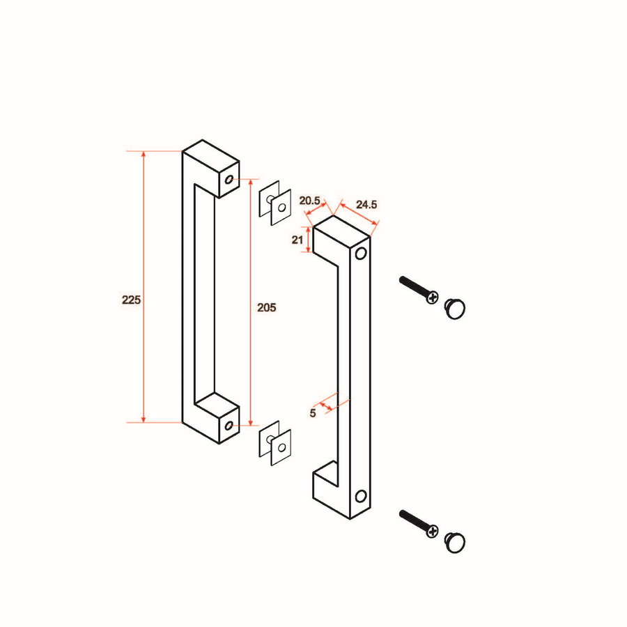 Scharnierset + Hendel tbv Nisdeur Wiesbaden Zonder Profiel RVS Look