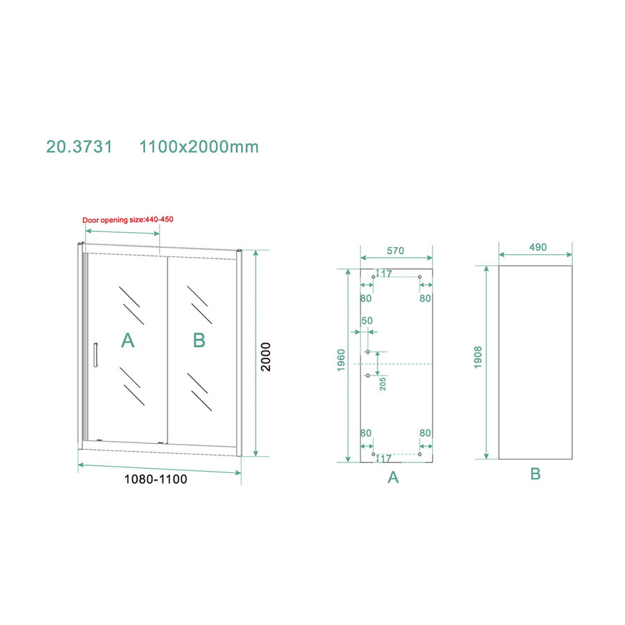 Schuifdeur Wiesbaden Skyline Douchedeur 110x200 cm 8 mm NANO Coating Mat Zwart