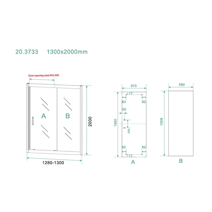 Schuifdeur Wiesbaden Skyline Douchedeur 130x200 cm 8 mm NANO Coating Mat Zwart