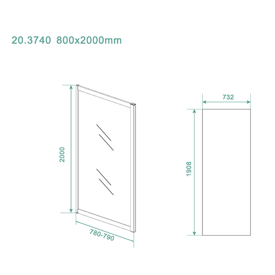 Zijwand Wiesbaden Skyline Voor Douchedeur 80x200 cm 8 mm NANO Coating Mat Zwart