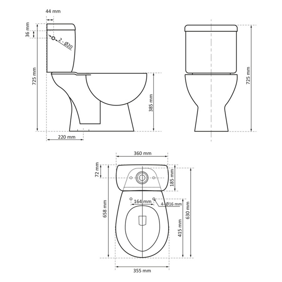 Toiletpot Differnz Staand Met AO Uitgang Inclusief Toiletbril Wit